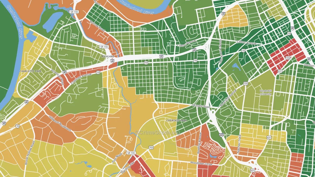 Sylvan Park, Nashville, TN Map of Arson Rates