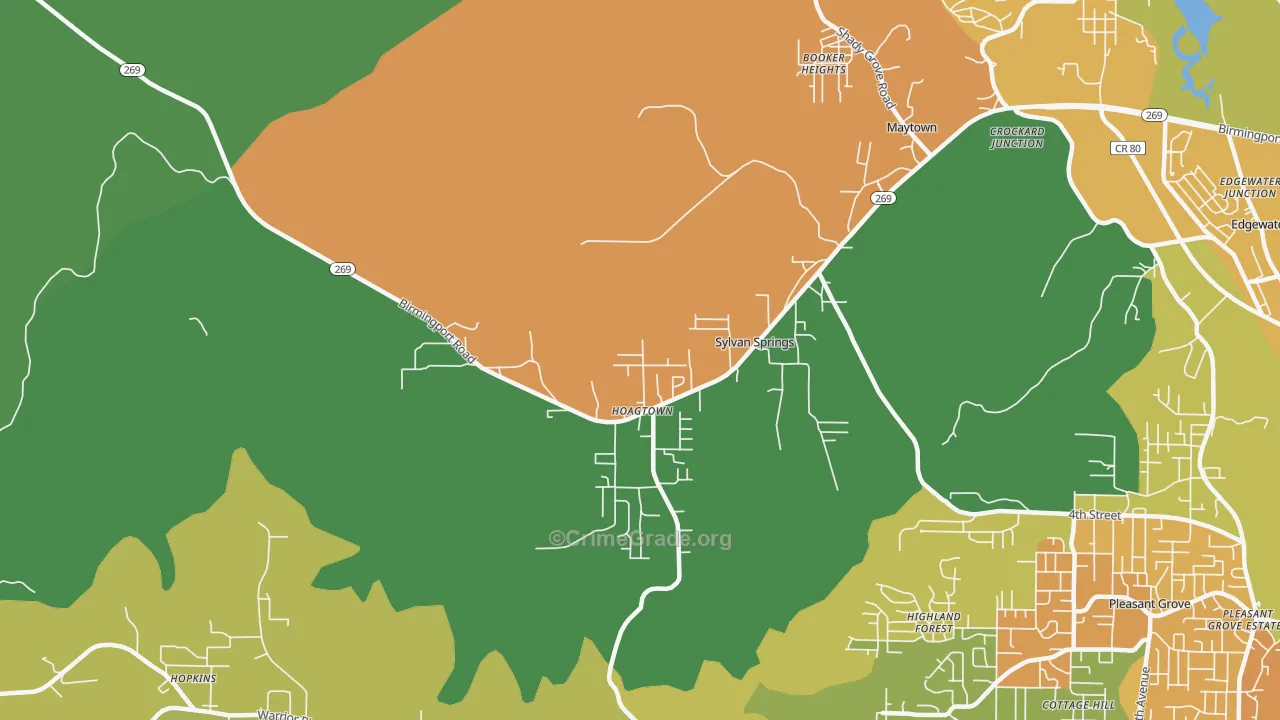Sylvan Springs, AL Map of Arson Rates