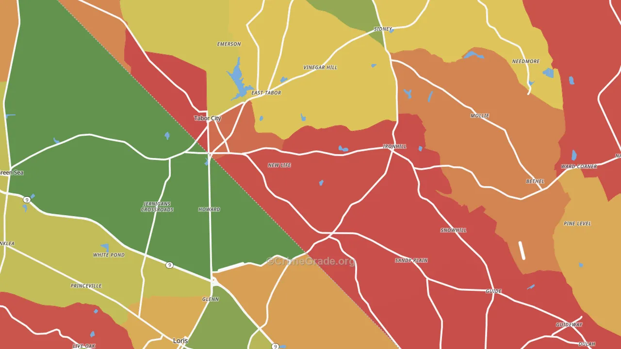 Tabor City, NC Map of Arson Rates