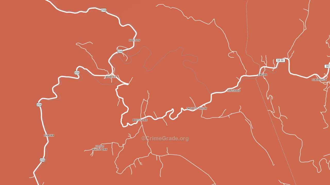 Tackett Creek, TN Map of Arson Rates