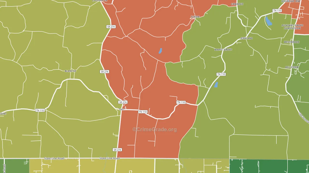 Taft, TN Map of Arson Rates
