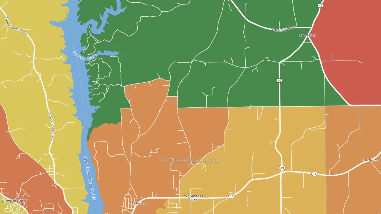 Tallapoosa City, AL Map of Arson Rates