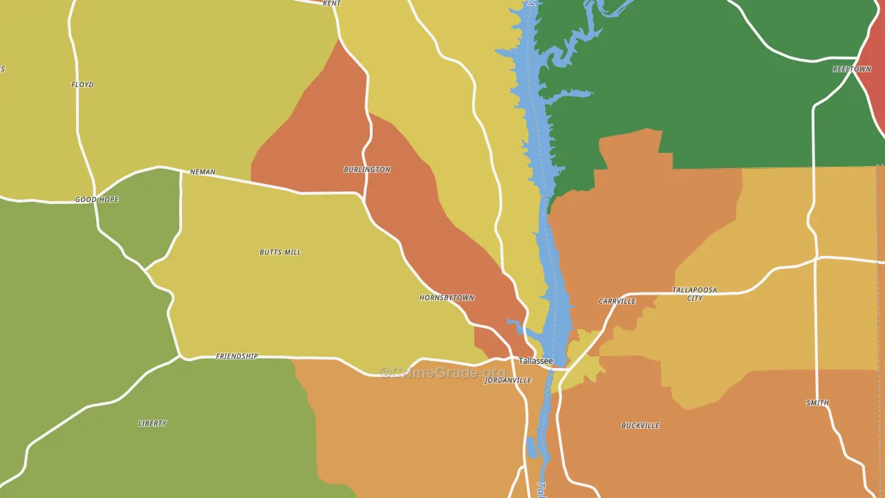 Tallassee, AL Map of Arson Rates