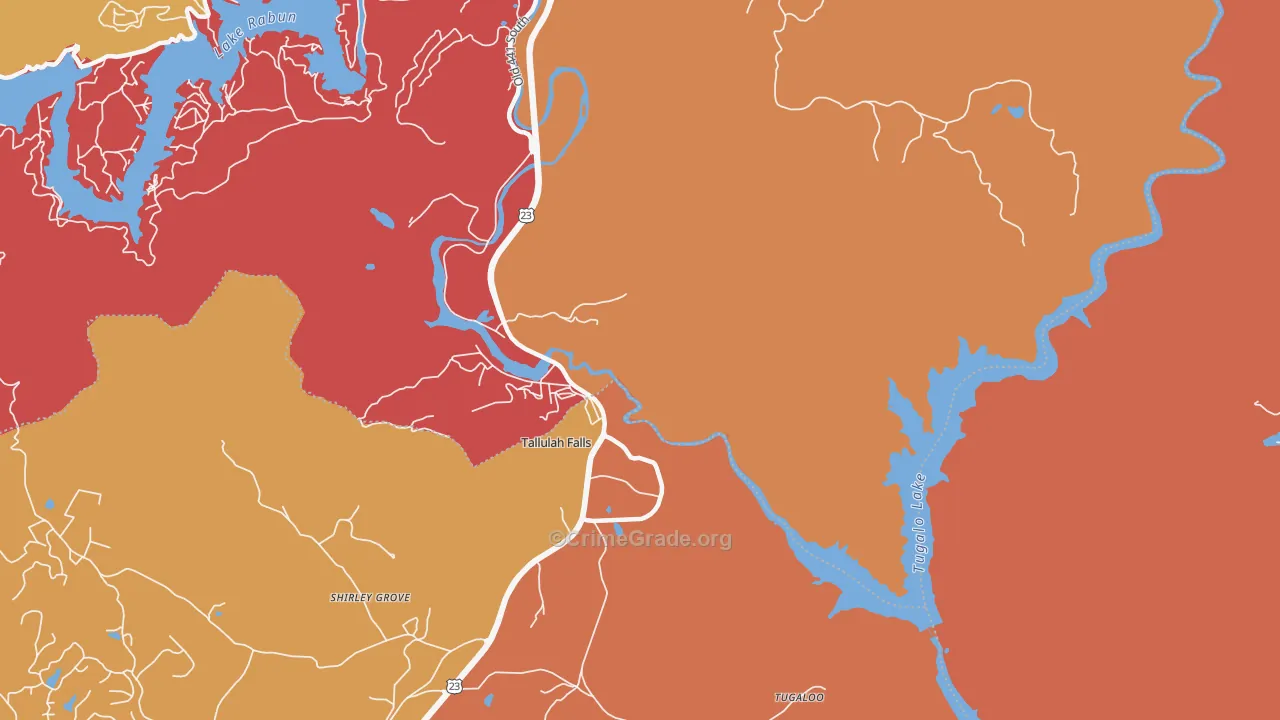 Tallulah Falls, GA Map of Arson Rates
