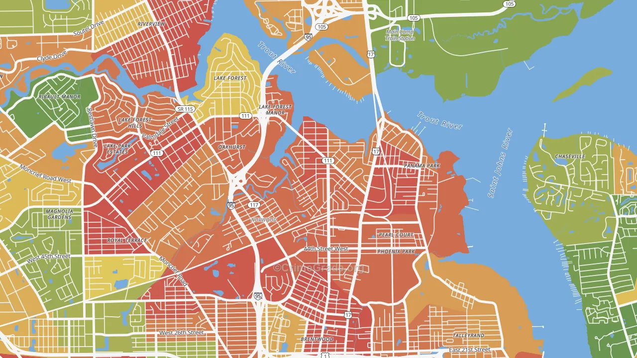 Tallulah-North Shore, Jacksonville, FL Map of Arson Rates