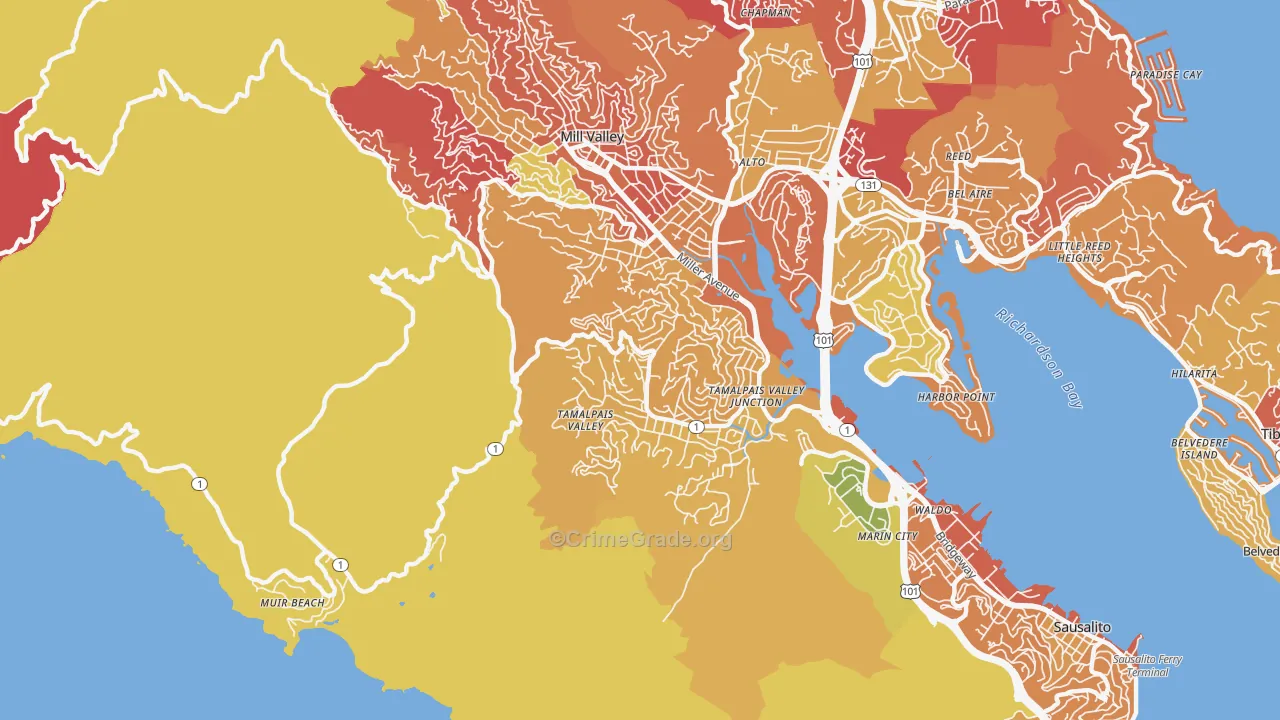 Tamalpais-Homestead Valley, CA Map of Arson Rates