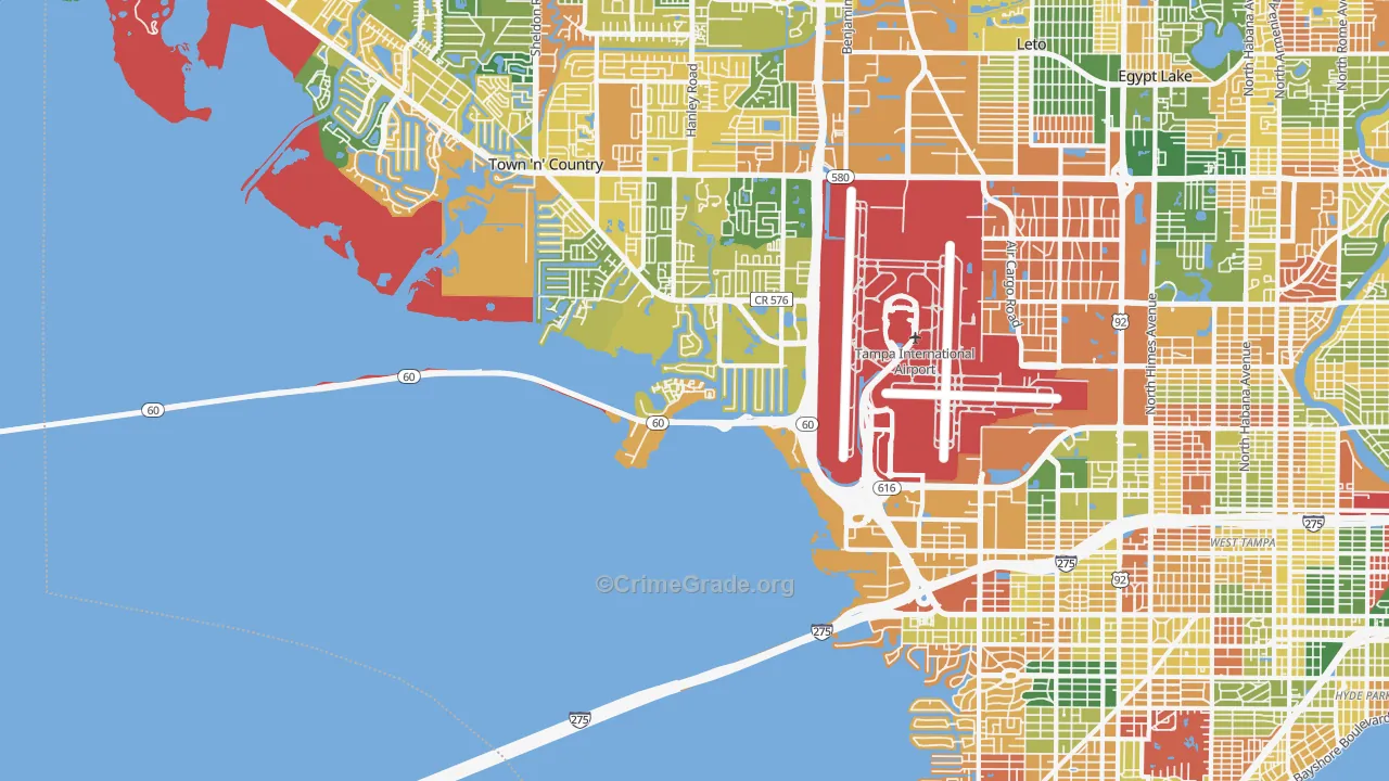 Tampa International Airport Area, Tampa, FL Map of Arson Rates