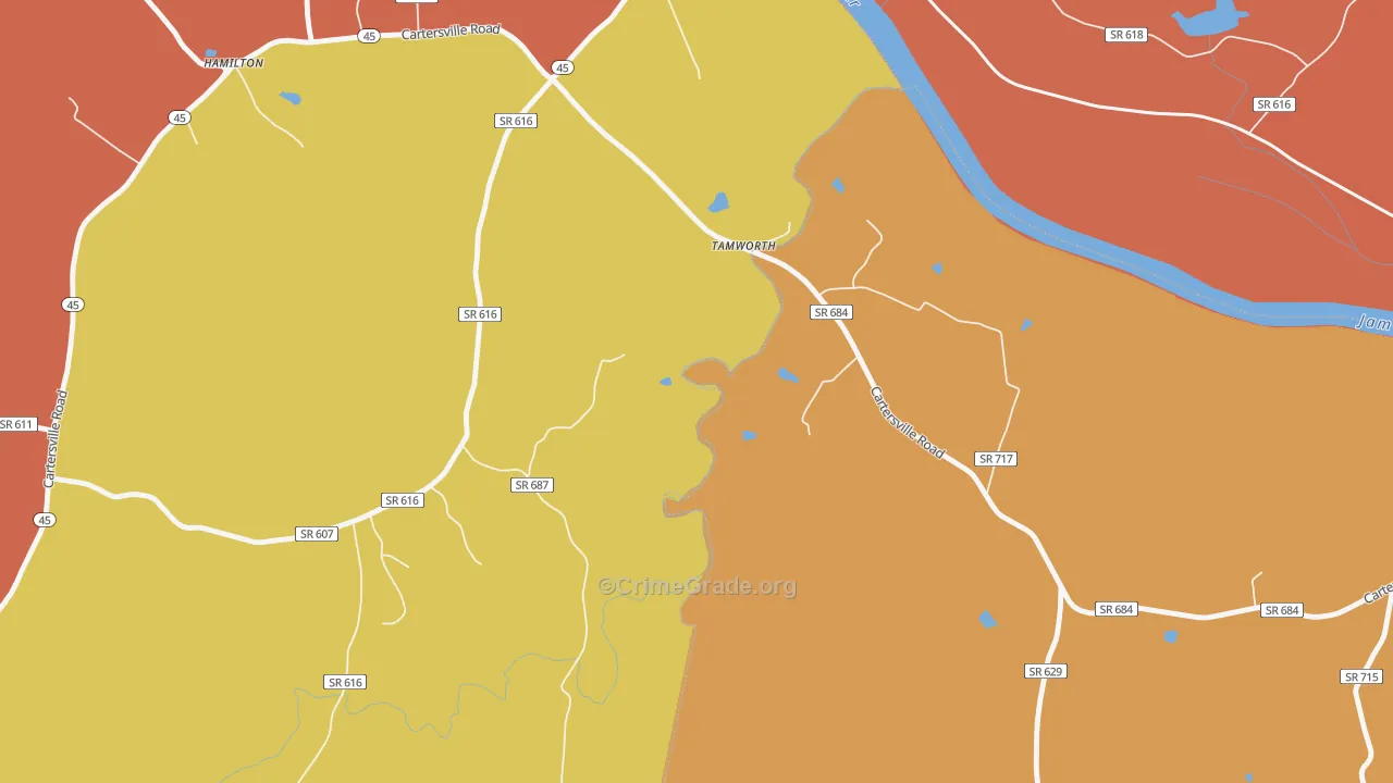 Tamworth, VA Map of Arson Rates
