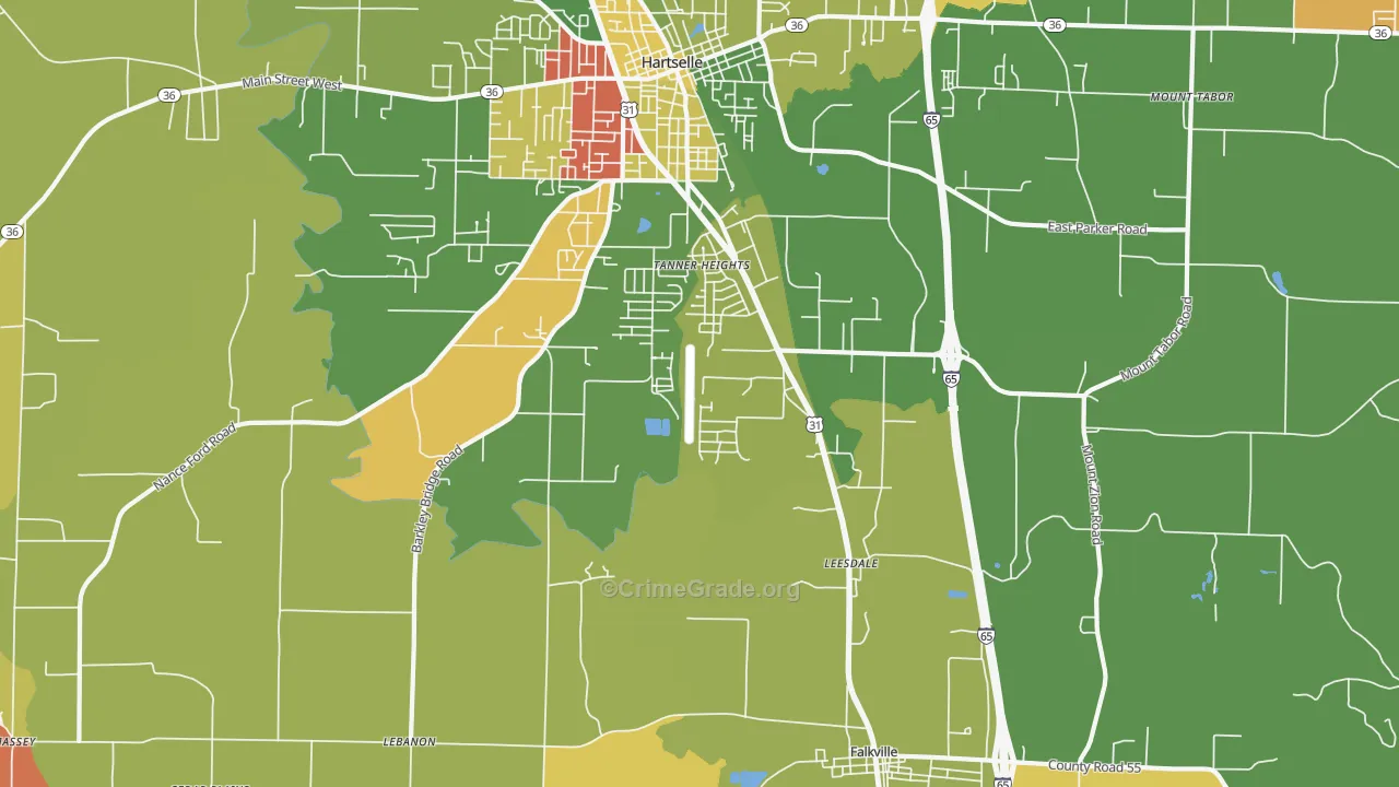 Tanner Heights, AL Map of Arson Rates