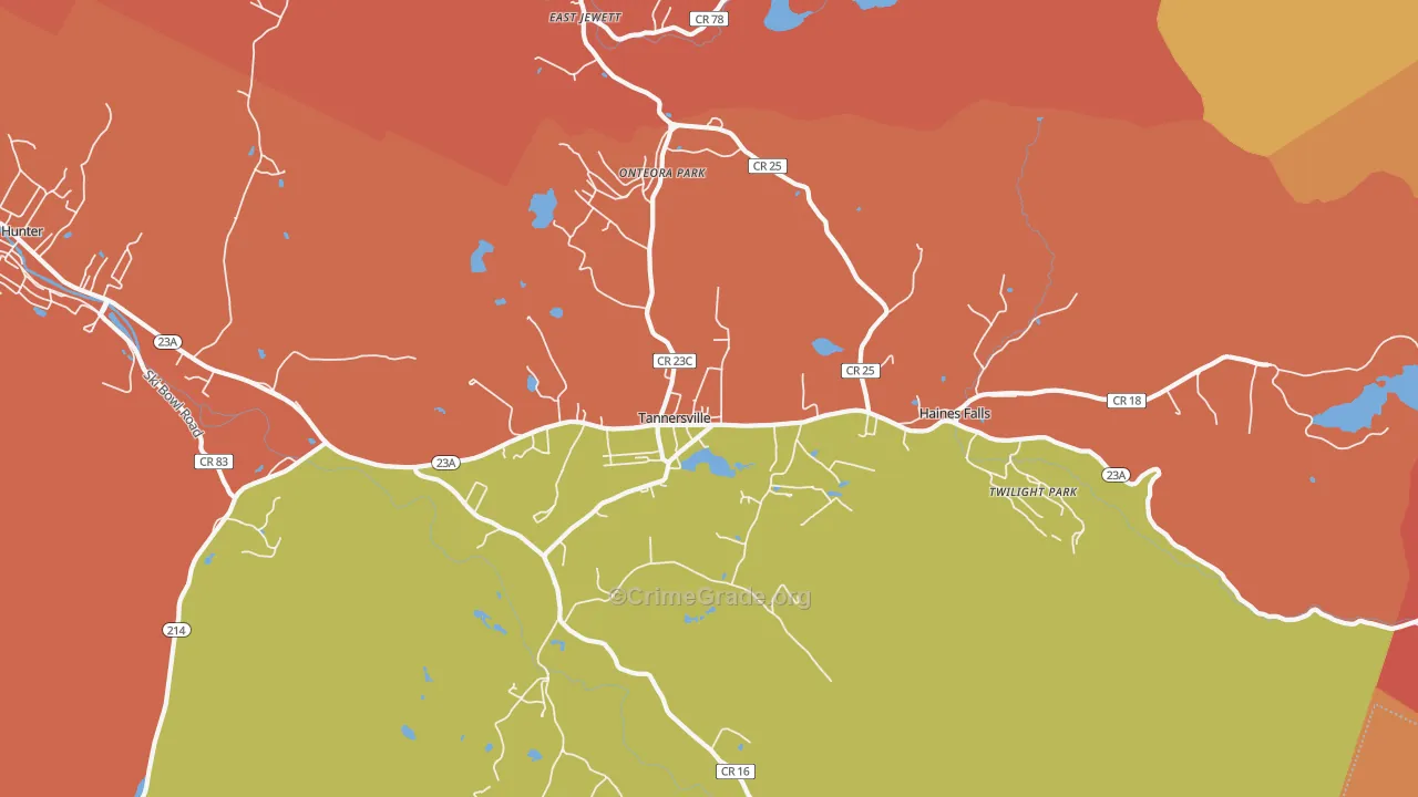Tannersville, NY Map of Arson Rates