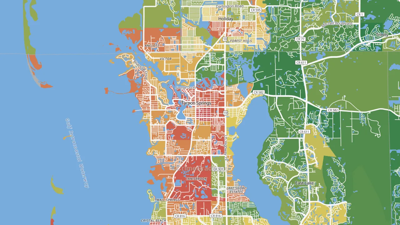 Tarpon Springs, FL Map of Arson Rates