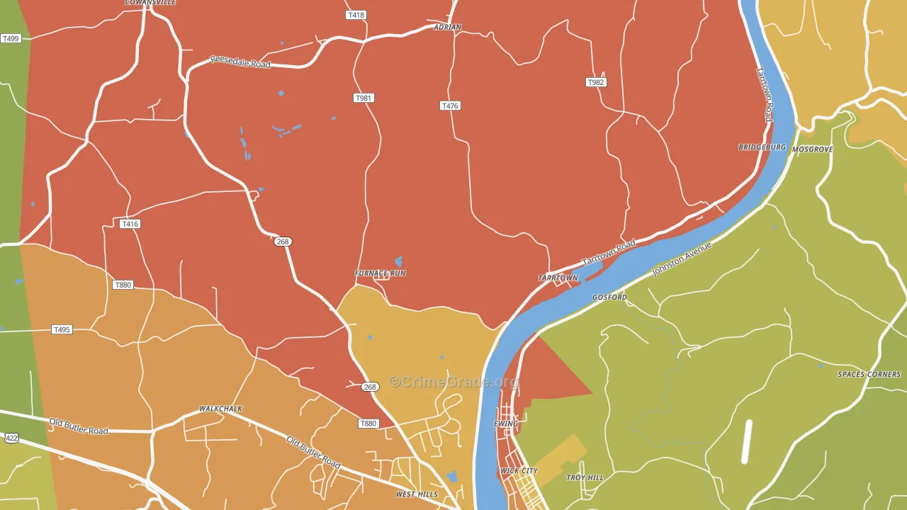 Tarrtown, PA Map of Arson Rates