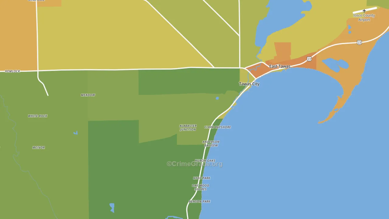 Tawas City, MI Map of Arson Rates