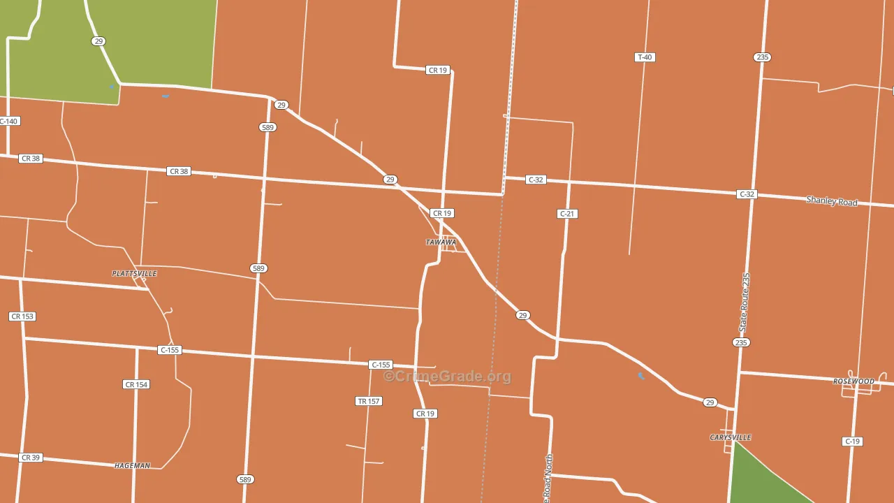 Tawawa, OH Map of Arson Rates