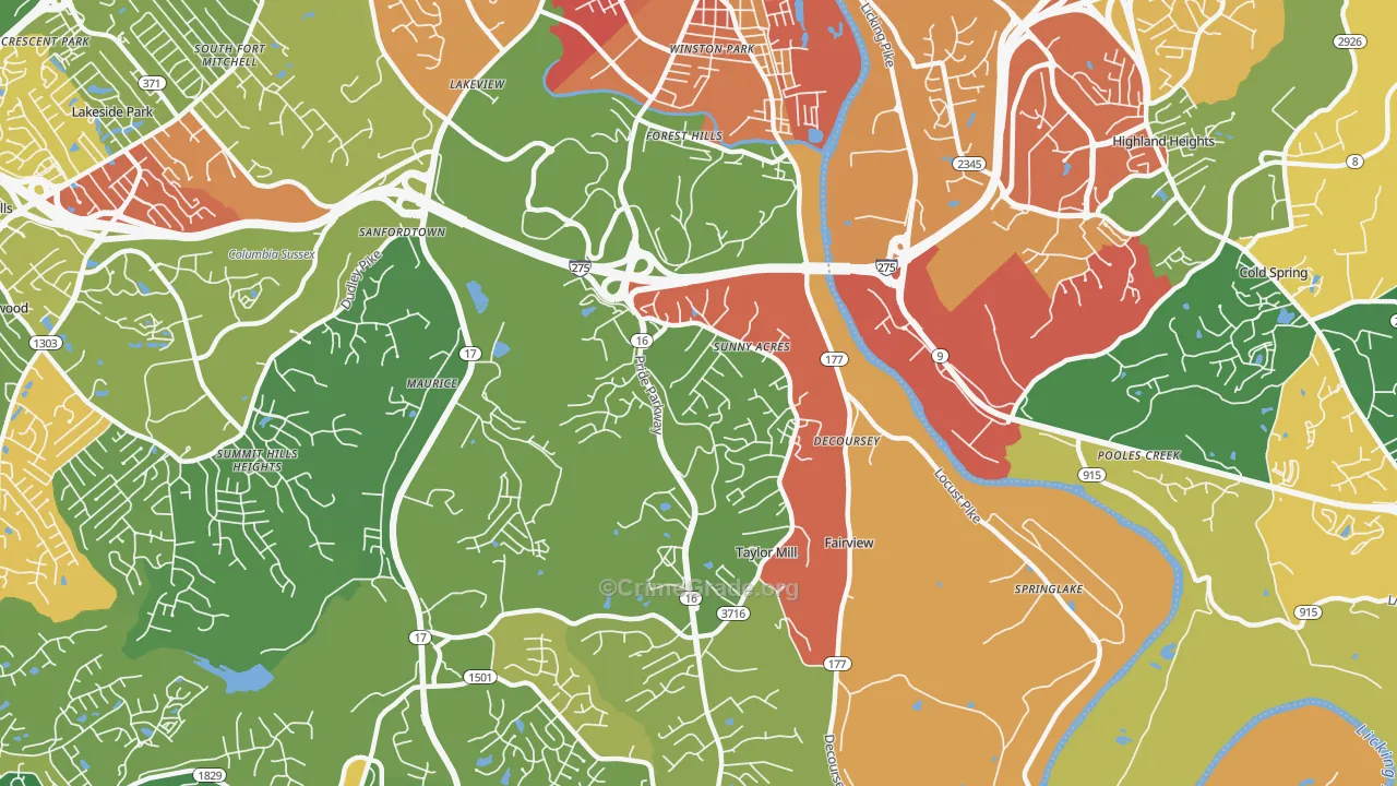 Taylor Mill, KY Map of Arson Rates