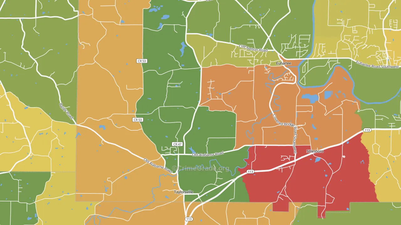 Taylorsville, GA Map of Arson Rates