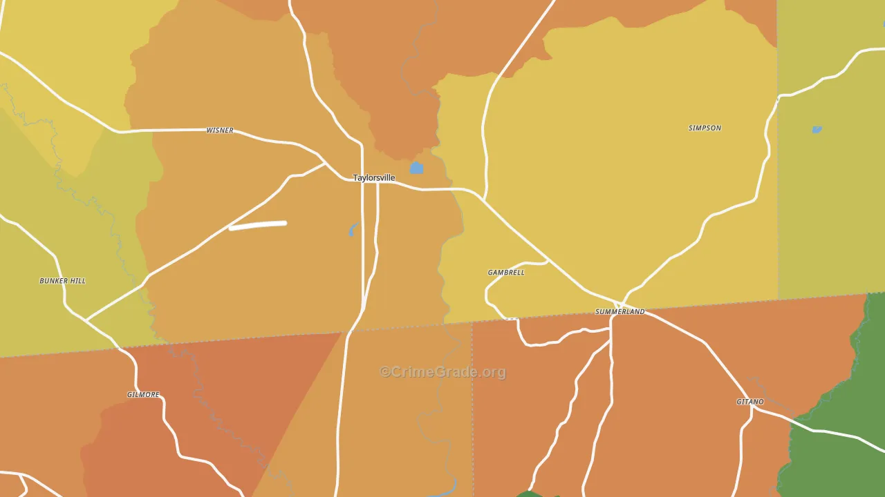 Taylorsville, MS Map of Arson Rates