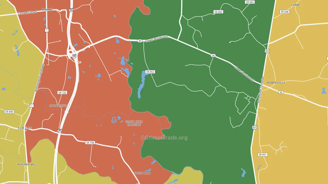 Taylorsville, VA Map of Arson Rates