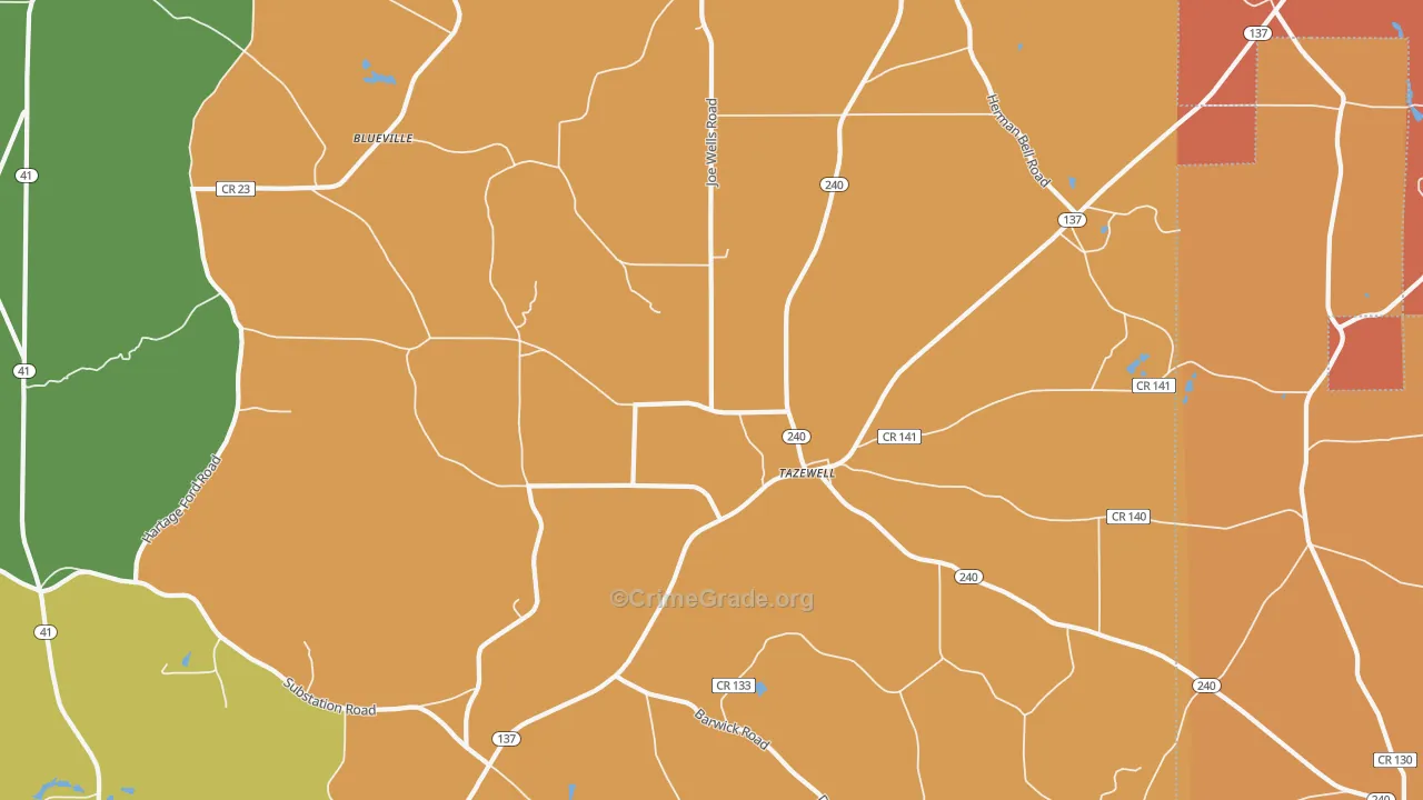 Tazewell, GA Map of Arson Rates