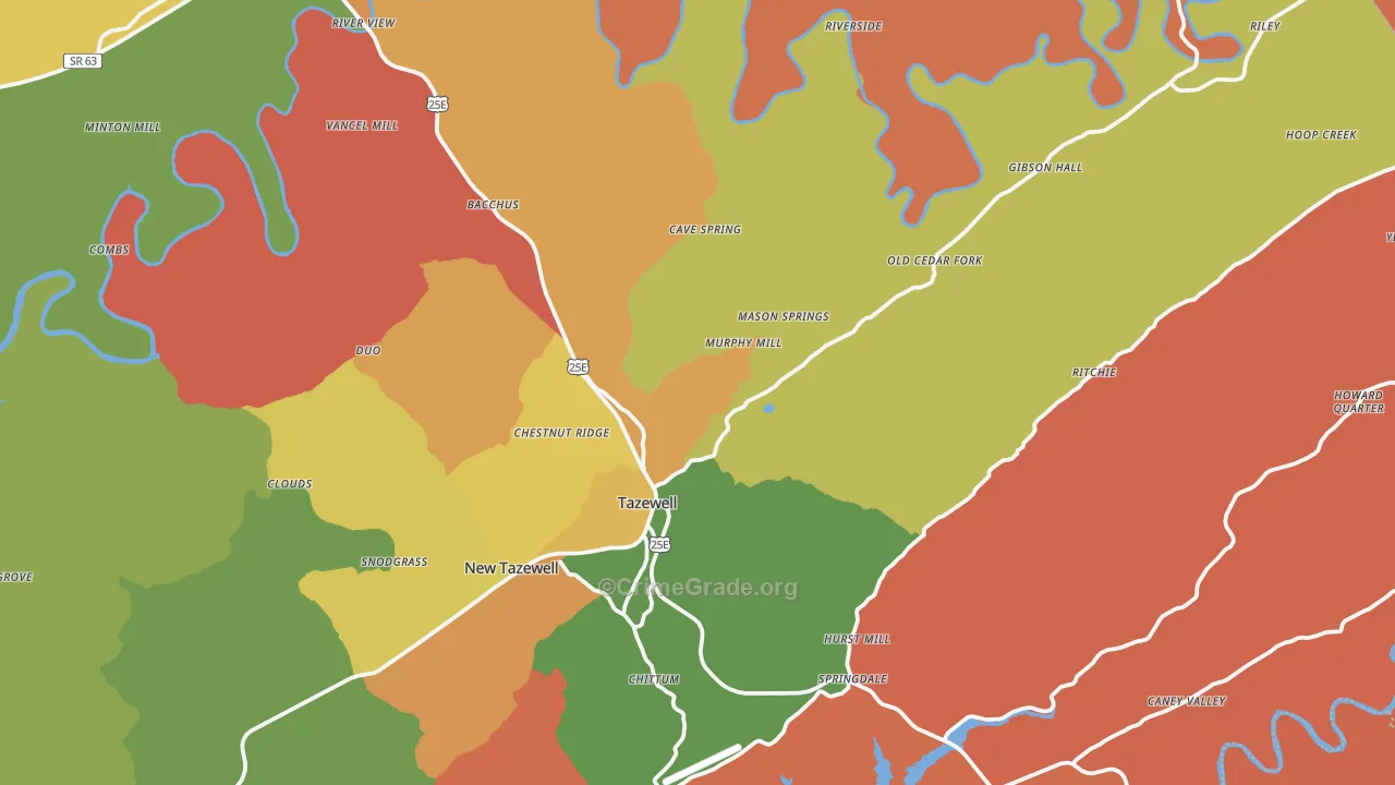 Tazewell, TN Map of Arson Rates