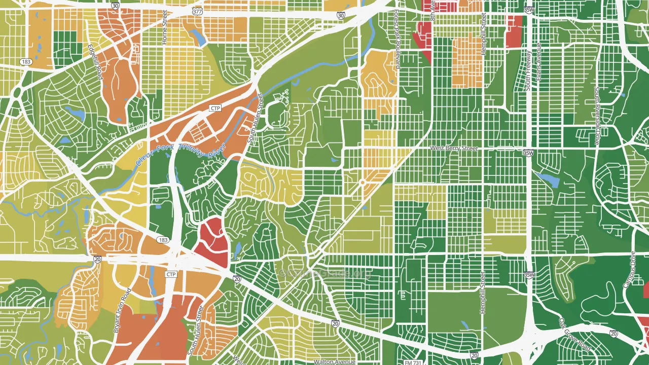 TCU-West Cliff, Fort Worth, TX Map of Arson Rates