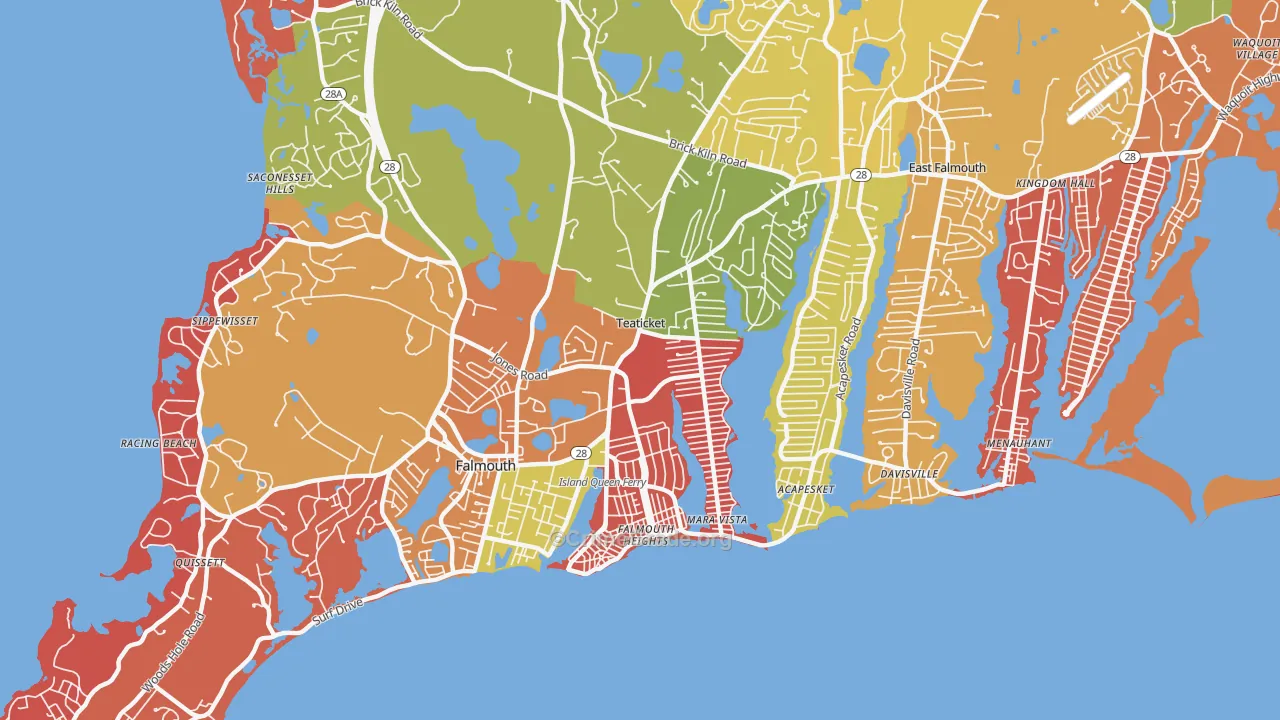 Teaticket, East Falmouth, MA Map of Arson Rates