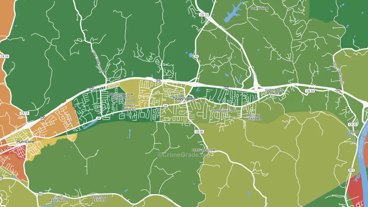Teays Valley, WV Map of Arson Rates