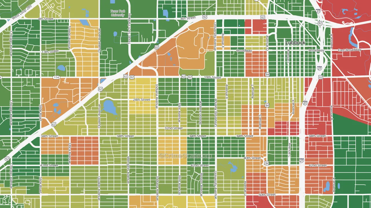 Tech Terrace-U.N.I.T., Lubbock, TX Map of Arson Rates