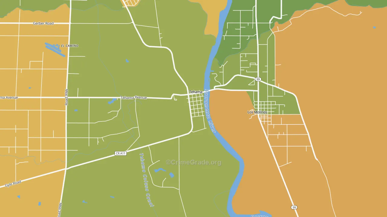 Tehama, CA Map of Arson Rates