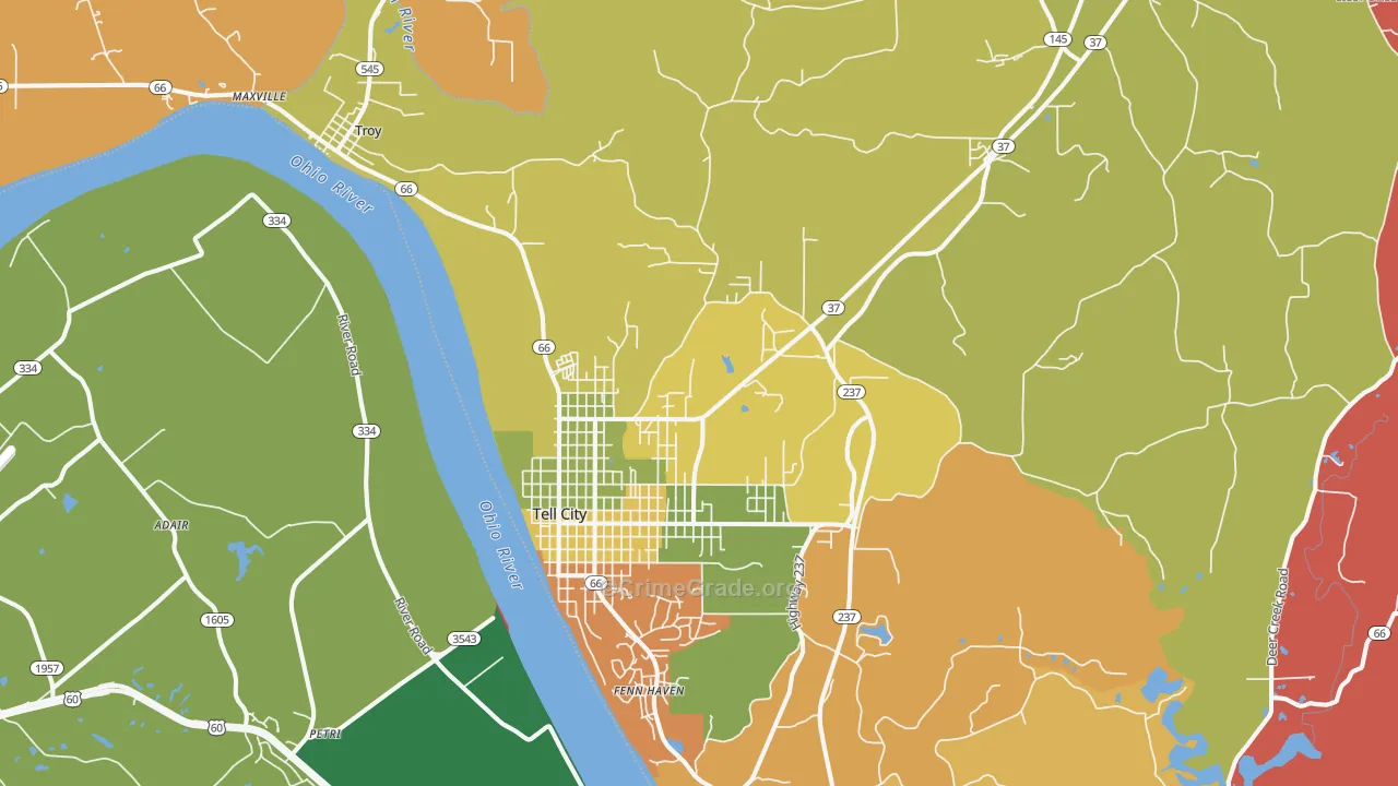 Tell City, IN Map of Arson Rates