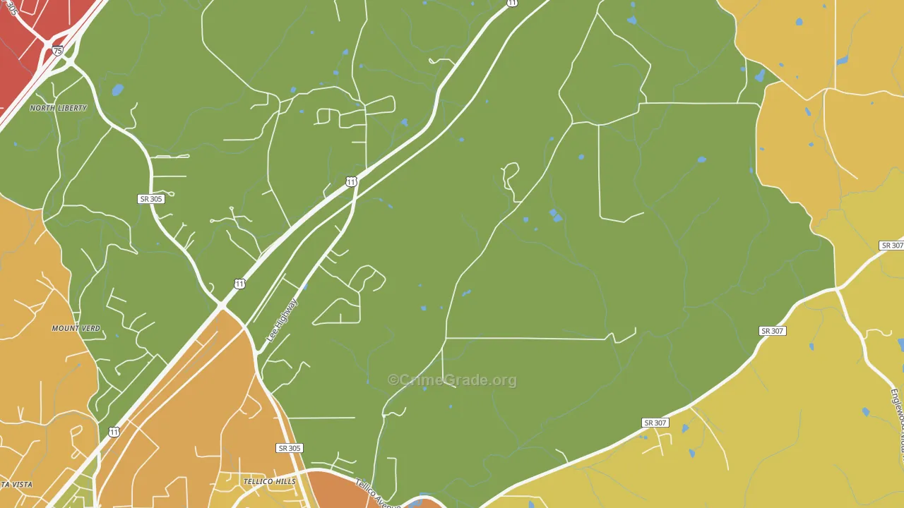 Tellico Hills, TN Map of Arson Rates