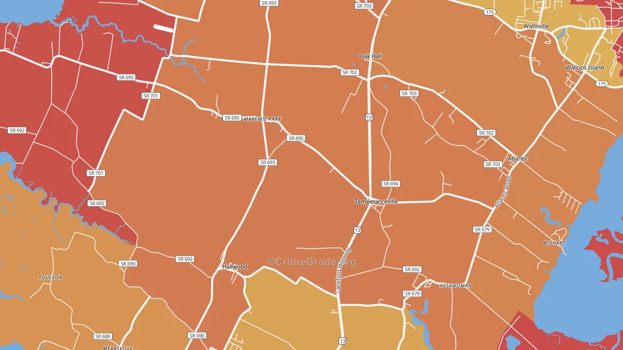 Temperanceville, VA Map of Arson Rates