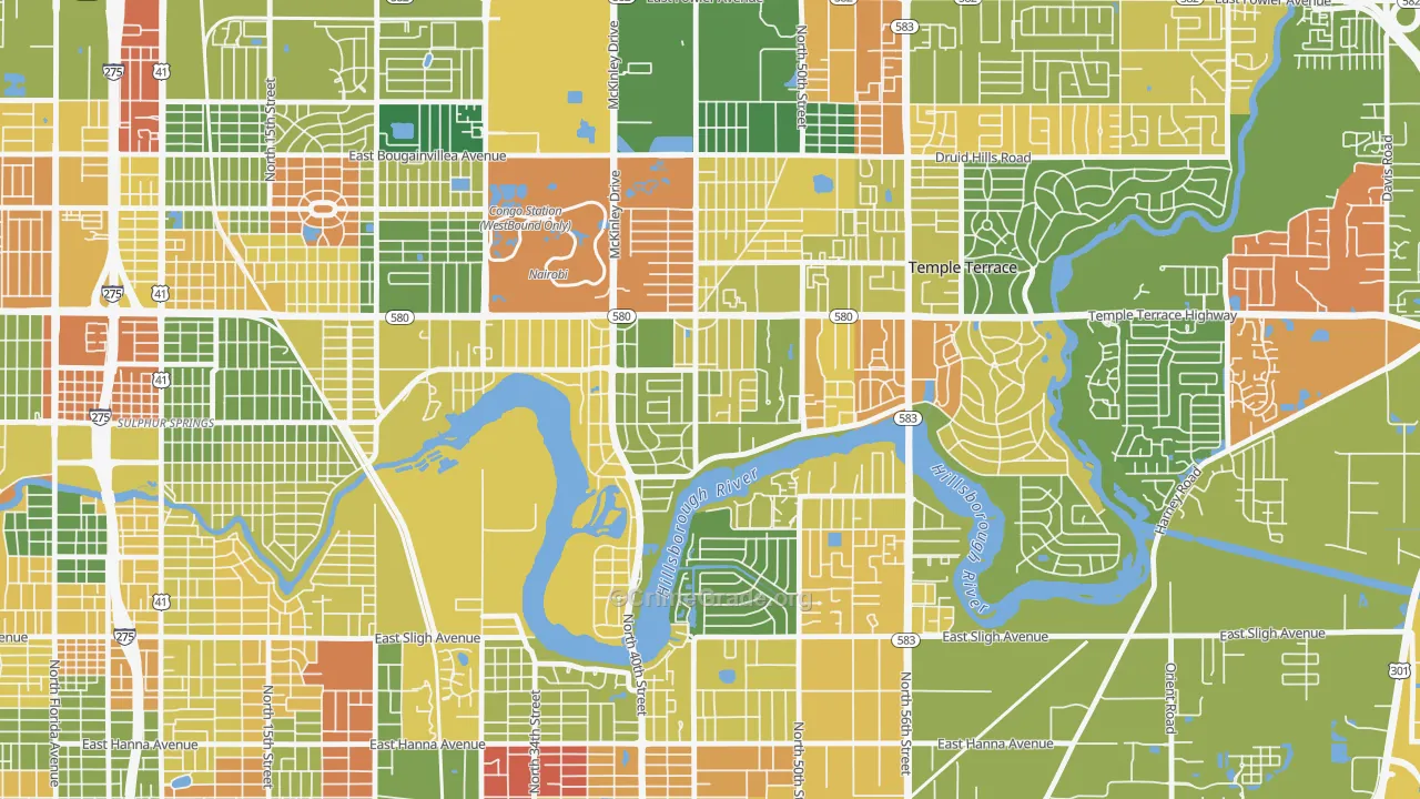 Temple Crest, Tampa, FL Map of Arson Rates