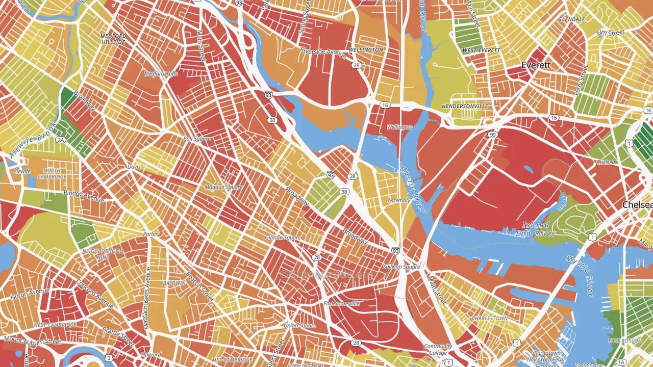 Ten Hills, Somerville, MA Map of Arson Rates