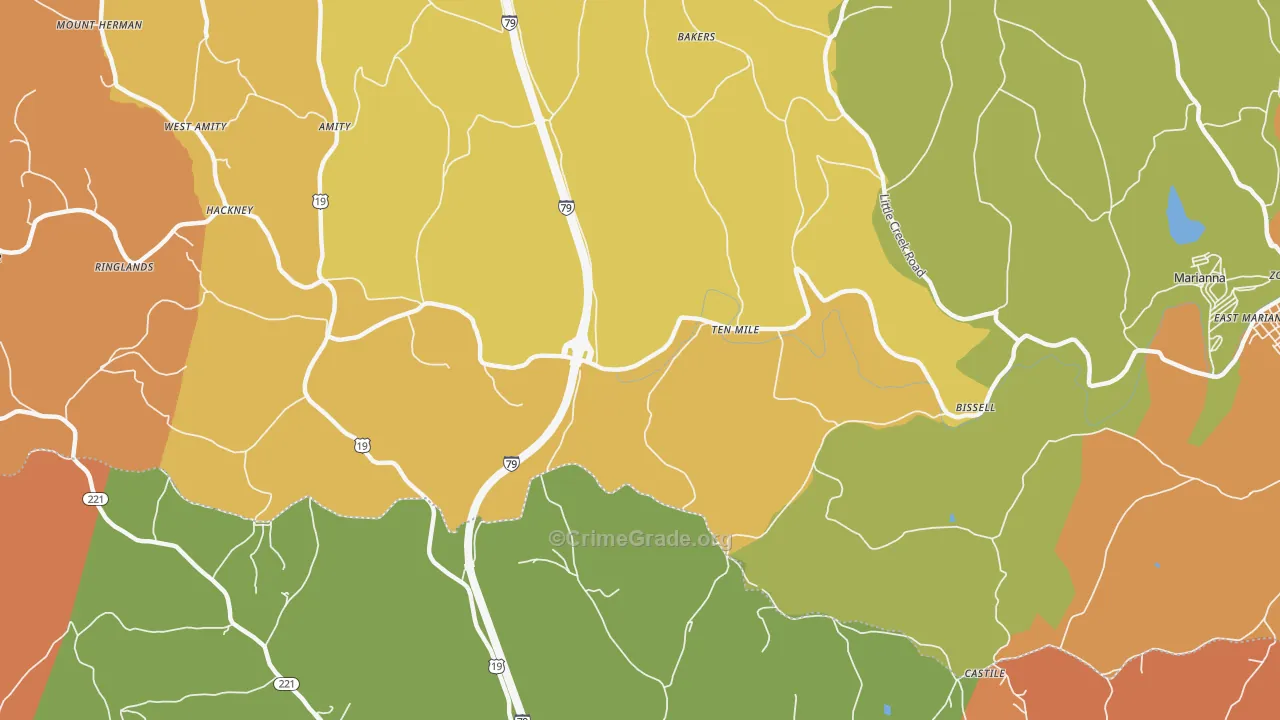 Ten Mile, PA Map of Arson Rates