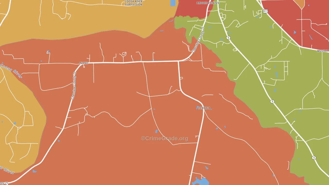 Tennala, AL Map of Arson Rates