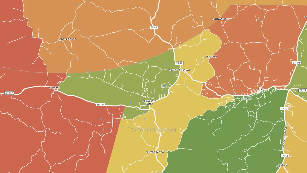 Tennessee Ridge, TN Map of Arson Rates