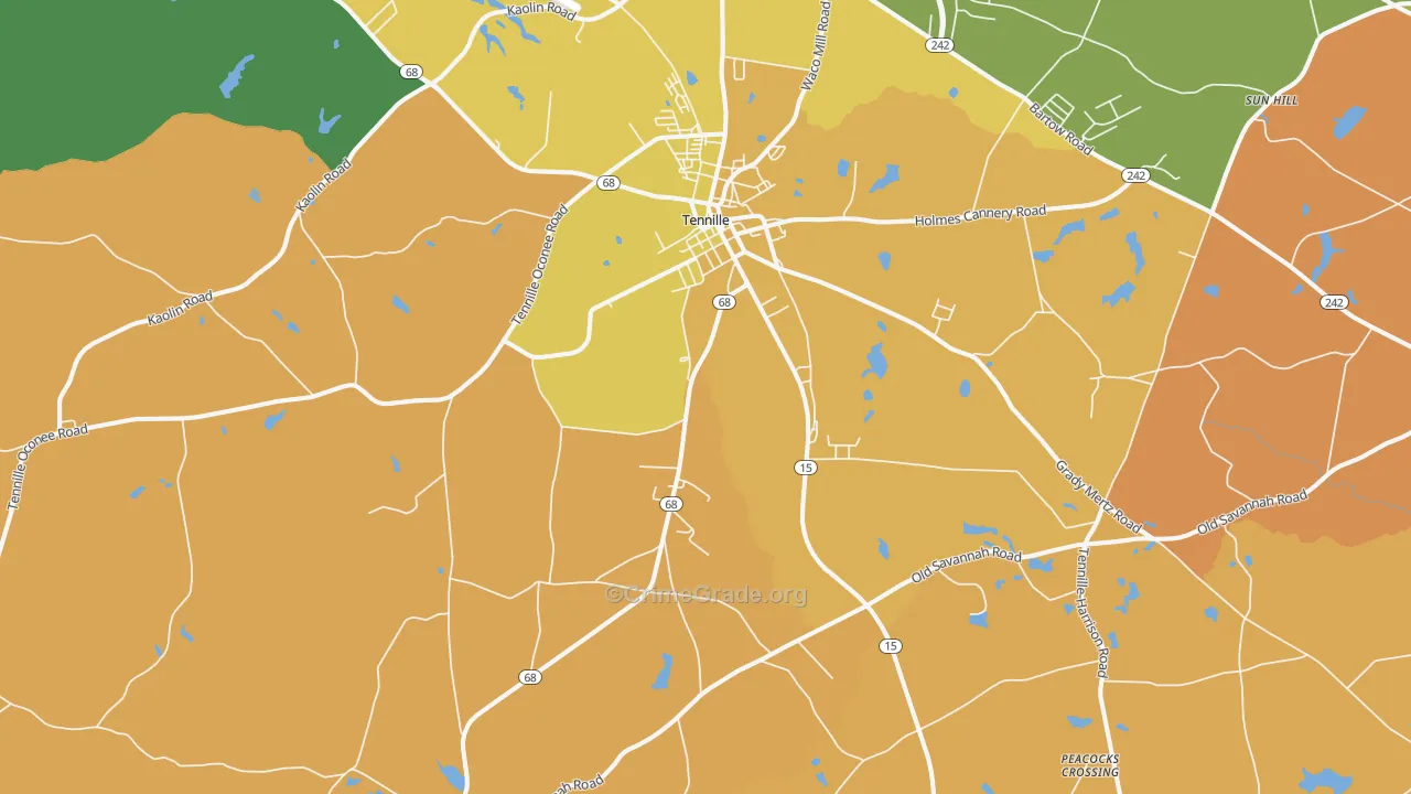 Tennille, GA Map of Arson Rates