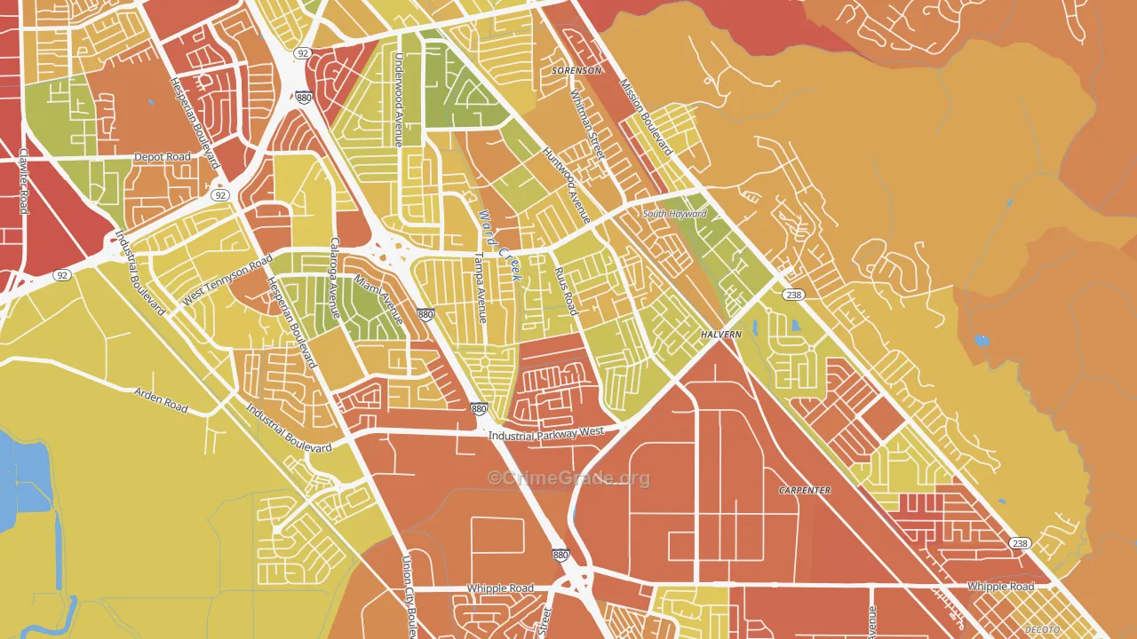 Tennyson-Alquire, Hayward, CA Map of Arson Rates