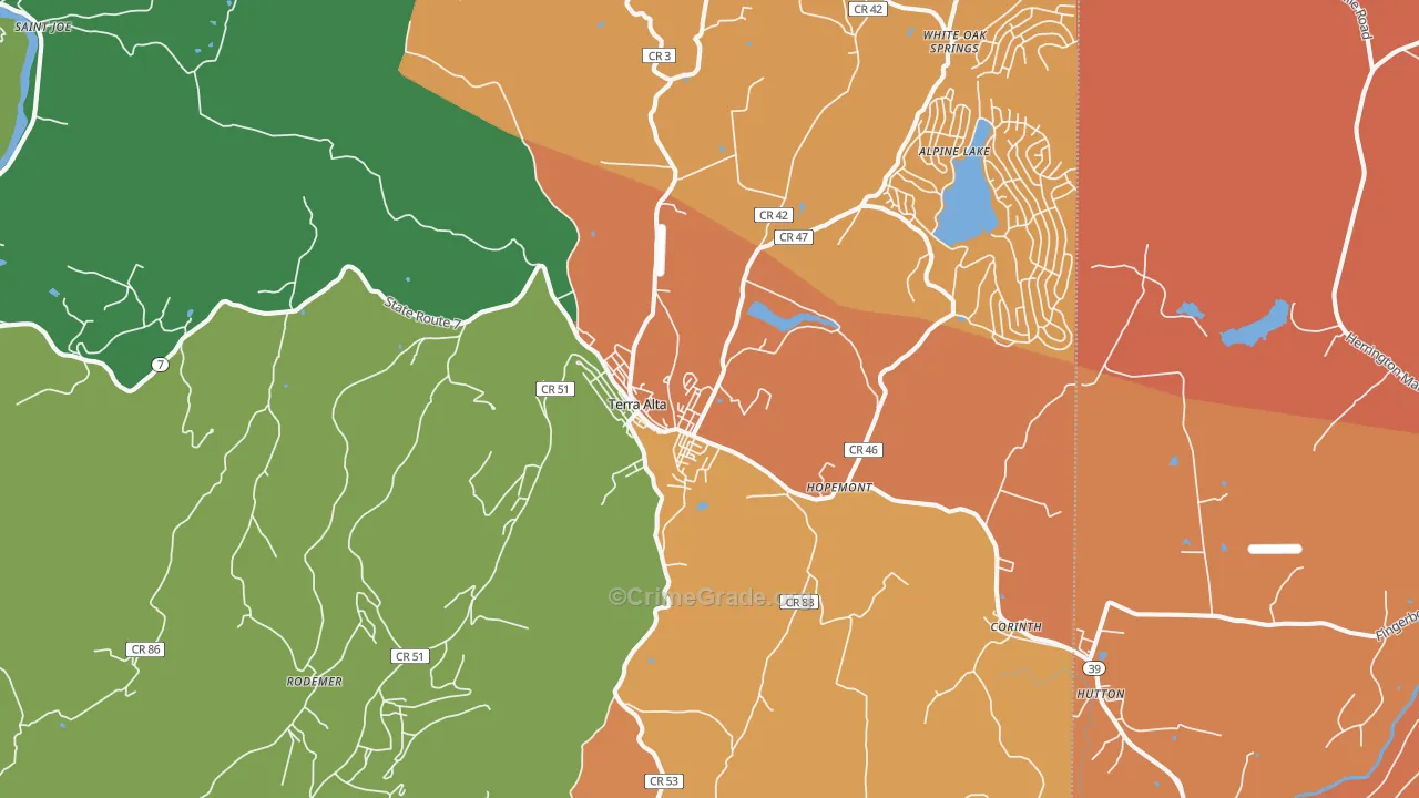 Terra Alta, WV Map of Arson Rates