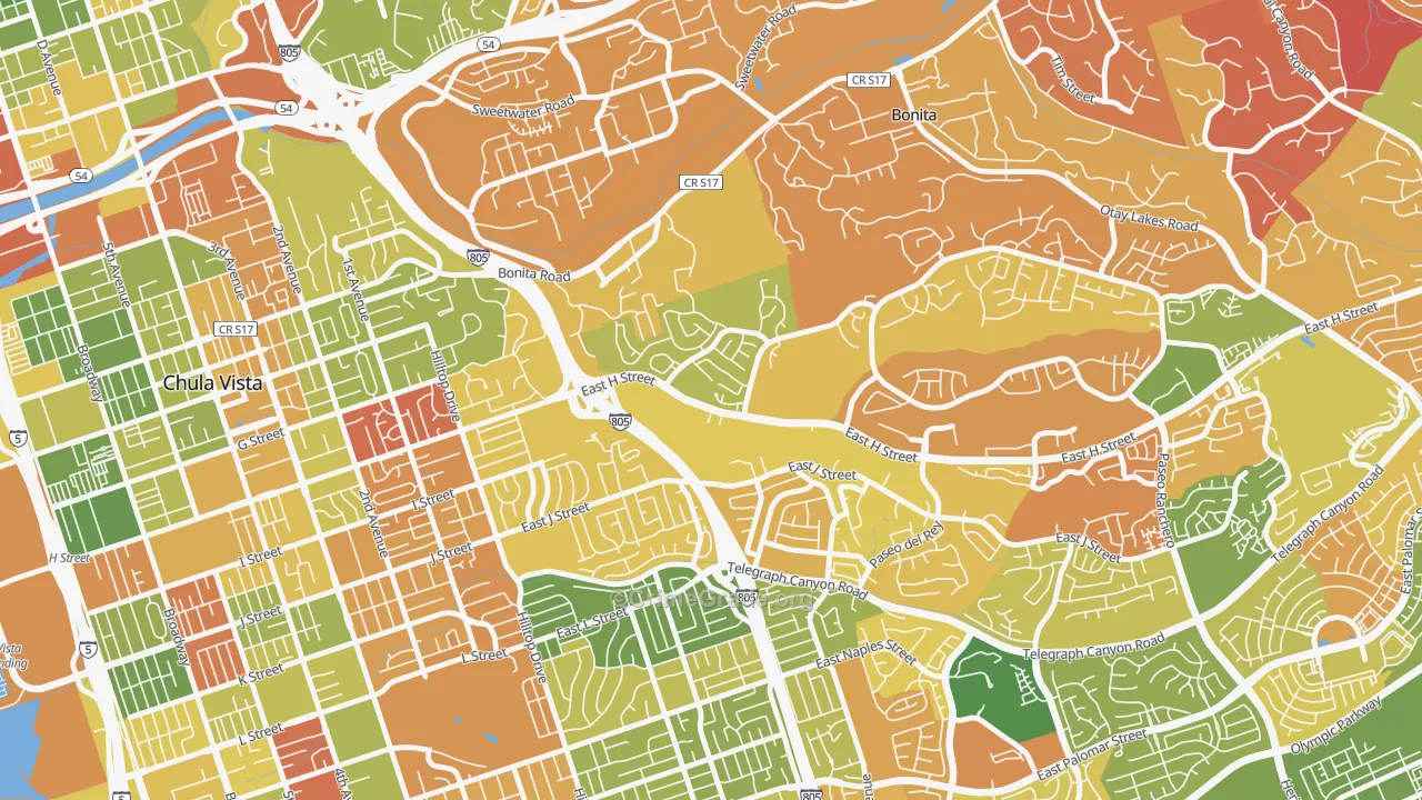 Terra Nova, Chula Vista, CA Map of Arson Rates