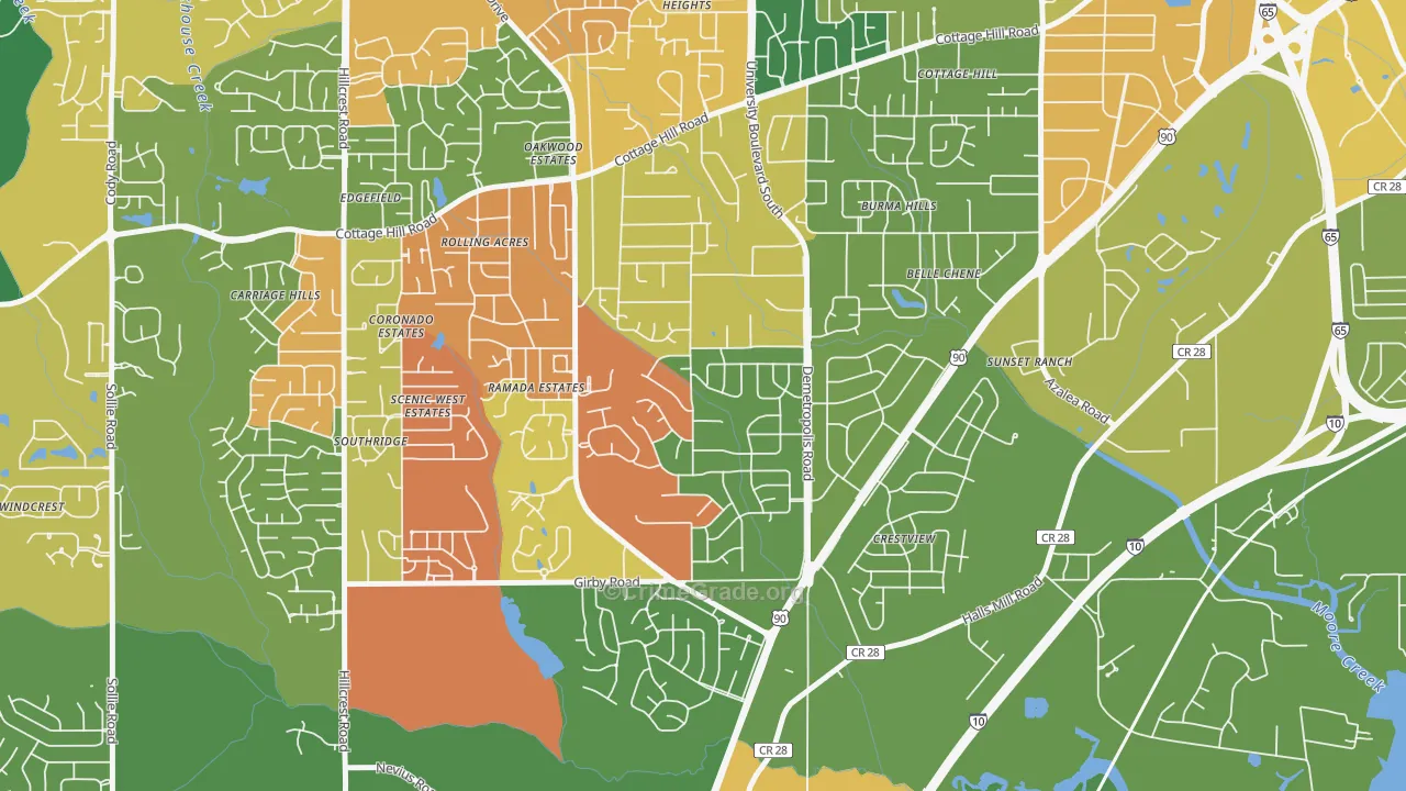 Terrace Hills, Mobile, AL Map of Arson Rates
