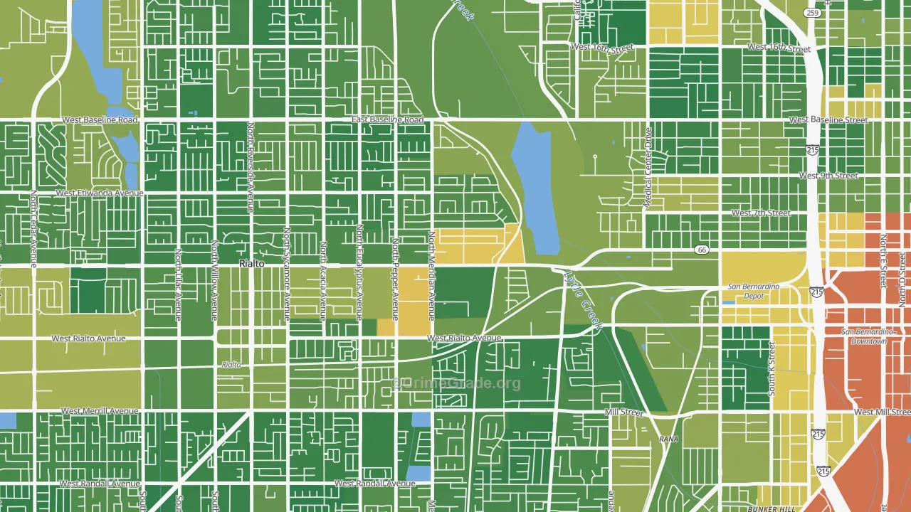 Terrace, San Bernardino, CA Map of Arson Rates