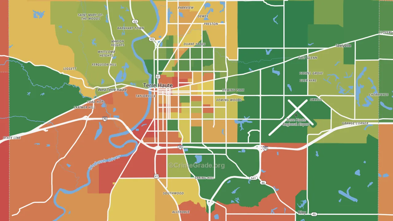 Terre Haute, IN Map of Arson Rates