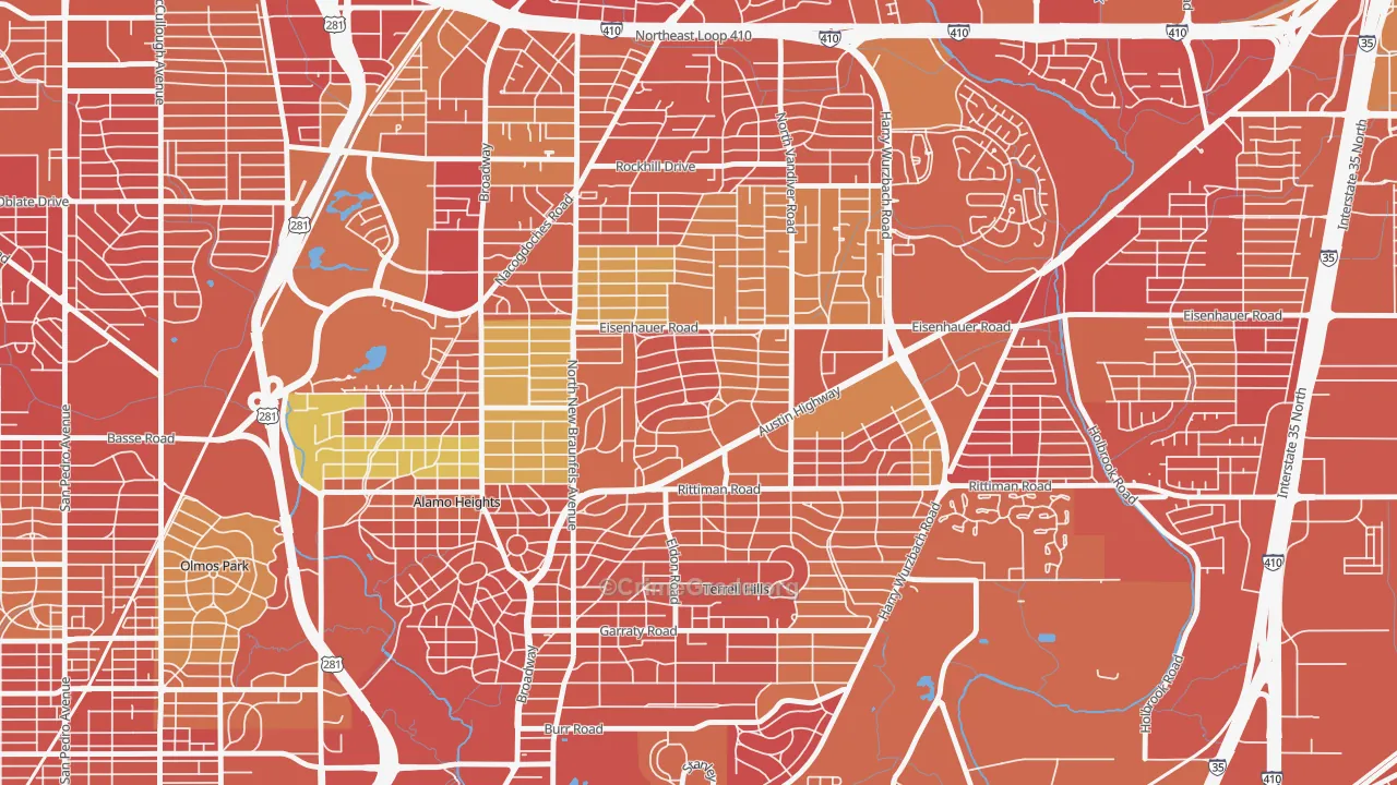 Terrell Heights, San Antonio, TX Map of Arson Rates