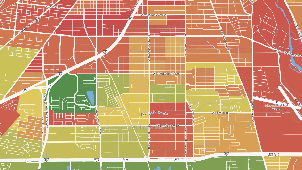 Terrell Wells, San Antonio, TX Map of Arson Rates