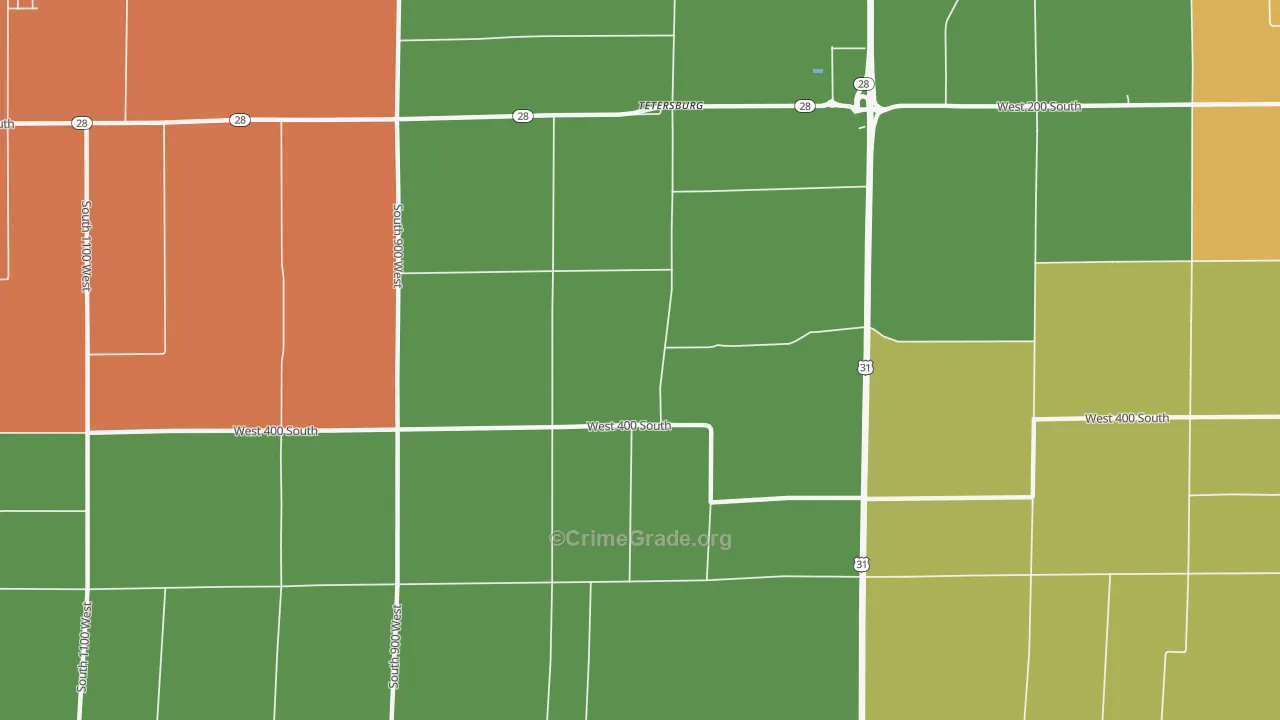 Tetersburg, IN Map of Arson Rates