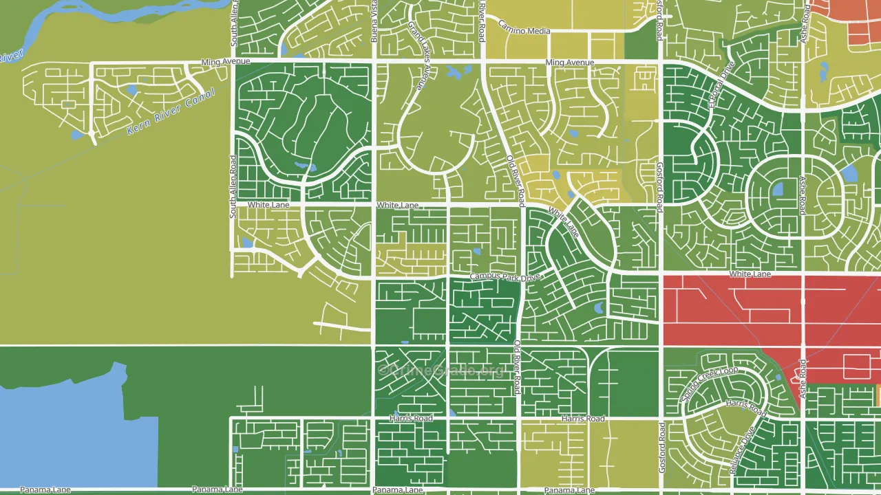 Tevis Ranch, Bakersfield, CA Map of Arson Rates