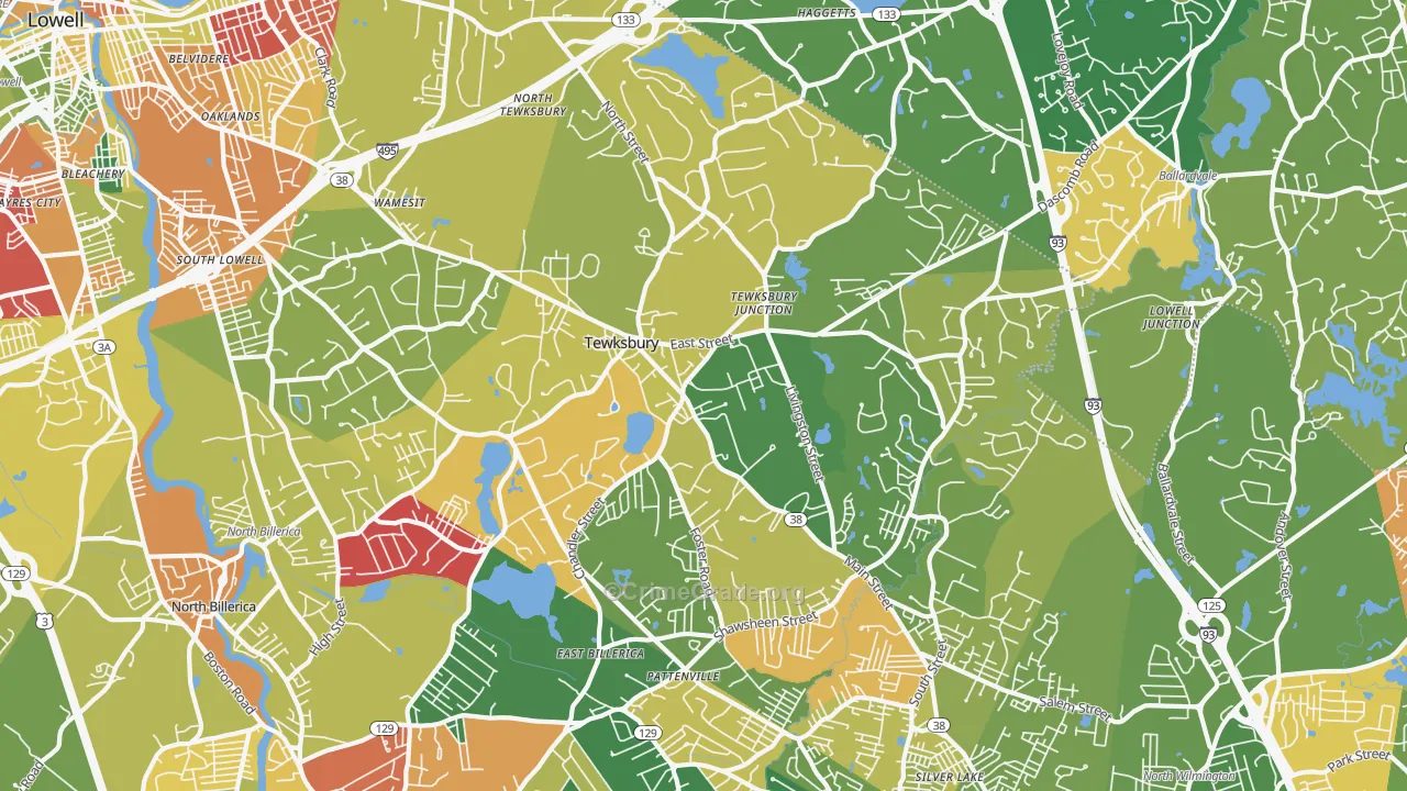 Tewksbury, MA Map of Arson Rates