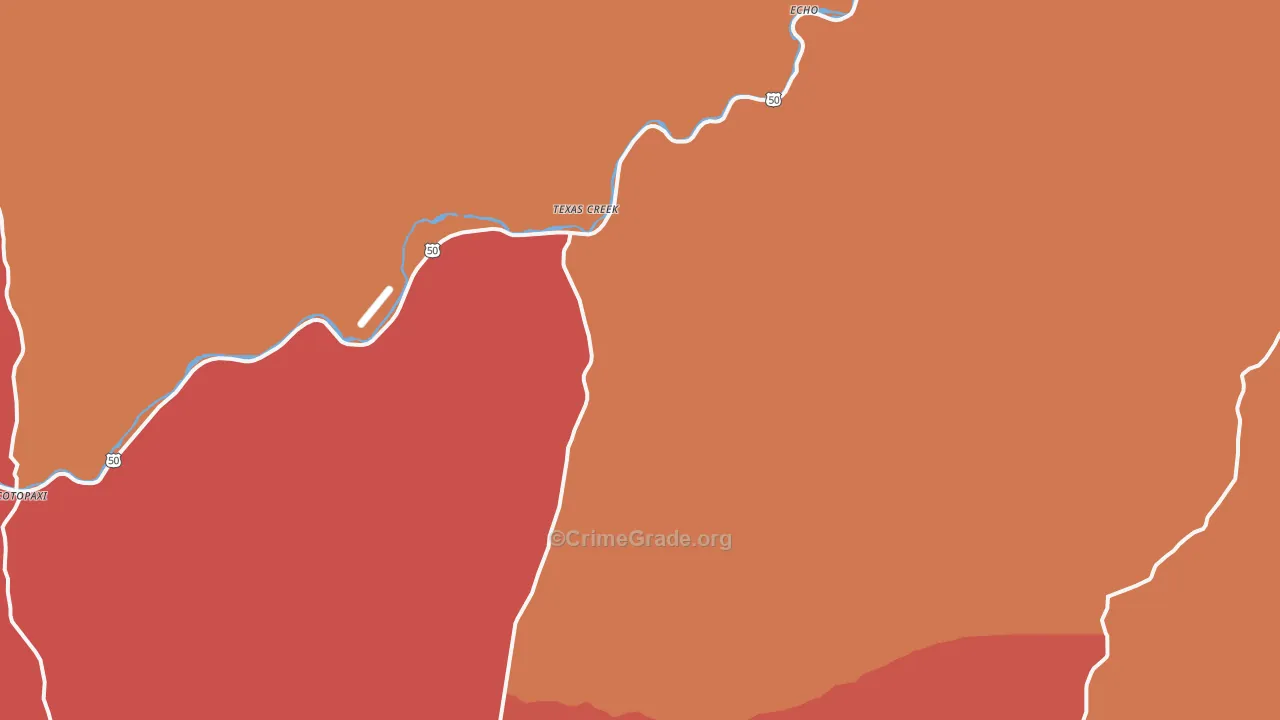 Texas Creek, CO Map of Arson Rates